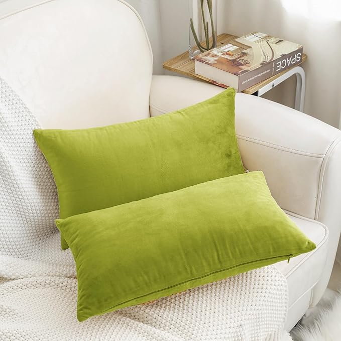 HWY 50 Leaf Green Velvet Rectangular Throw Pillow Covers 12x20 Inch - Image 7