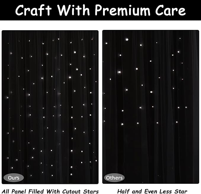 Kinryb Black Star Cutout Blackout Curtains Double Layer Curtains - Image 6