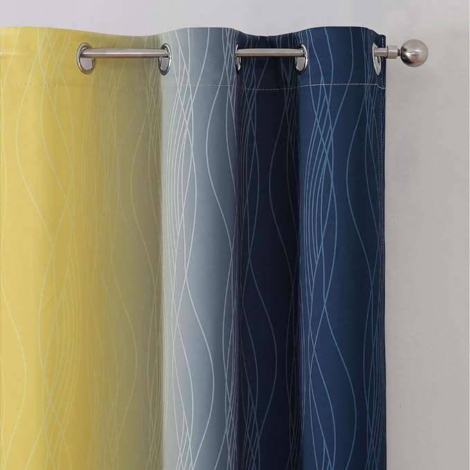 Estelar Textiler Yellow and Navy Blue Blackout Curtains - Image 4