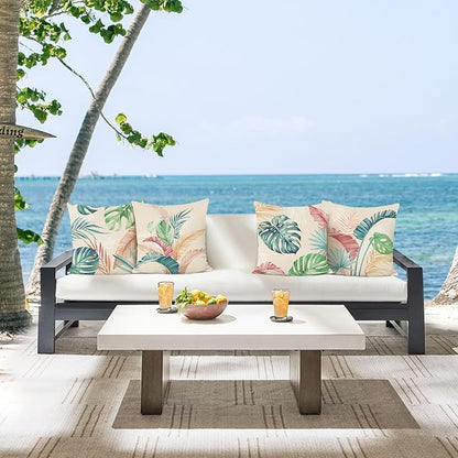 Bonhause Tropical Leaves Throw Pillow Covers 18 x 18 Inch Set of 4 Pink Green - Image 2