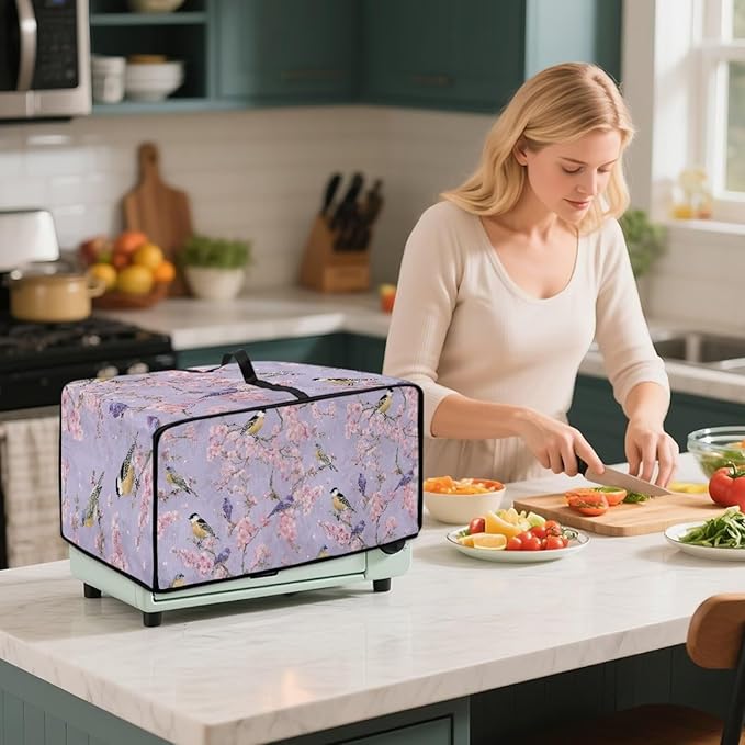 Dust-Proof Microwave Oven Grill Cover Protector Cherry Blossom Robin Bird Print - Image 4