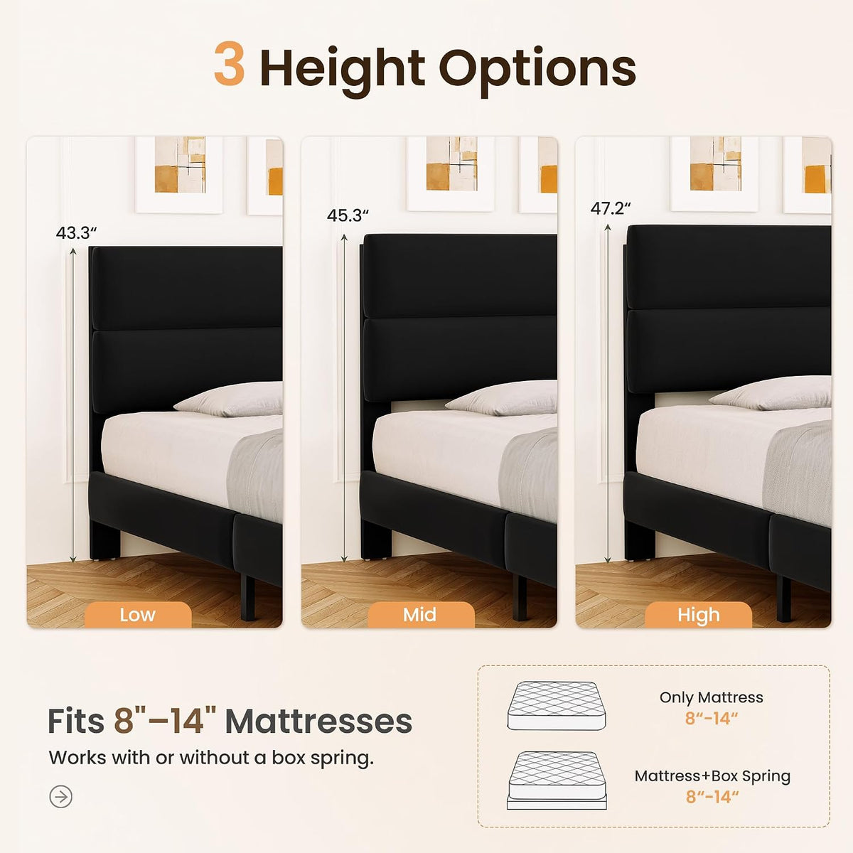 grusign queen size platform bed frame with velvet, close-up detail