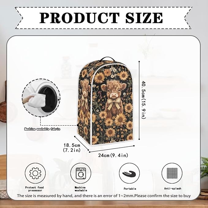 Talayituse Highland Cattle Sunflower Print Blender Dust Cover, Fingerprint - Image 6