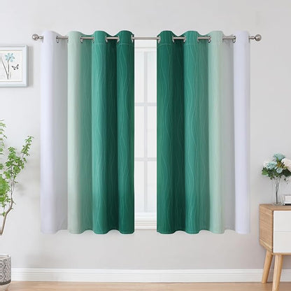 Estelar Textiler Green and Greyish White Blackout Curtains 45 Inch Length - Image 2