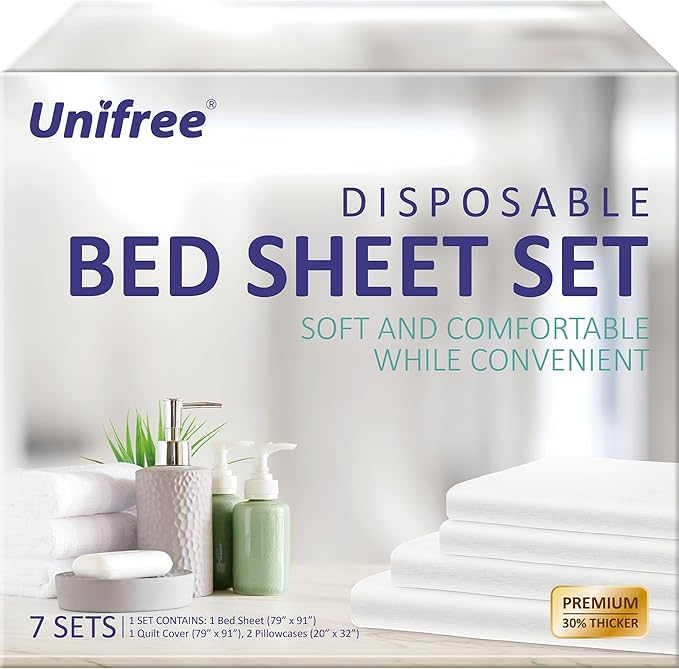 UNIFREE 7 Sets Disposable Bed Sheets Travel Sheets by Unifree