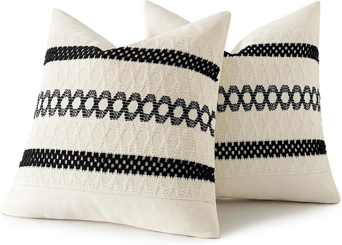 MIULEE Set of 2 Black Boho Decorative Pillow Covers 20x20 Inch Farmhouse Rustic - Image 8