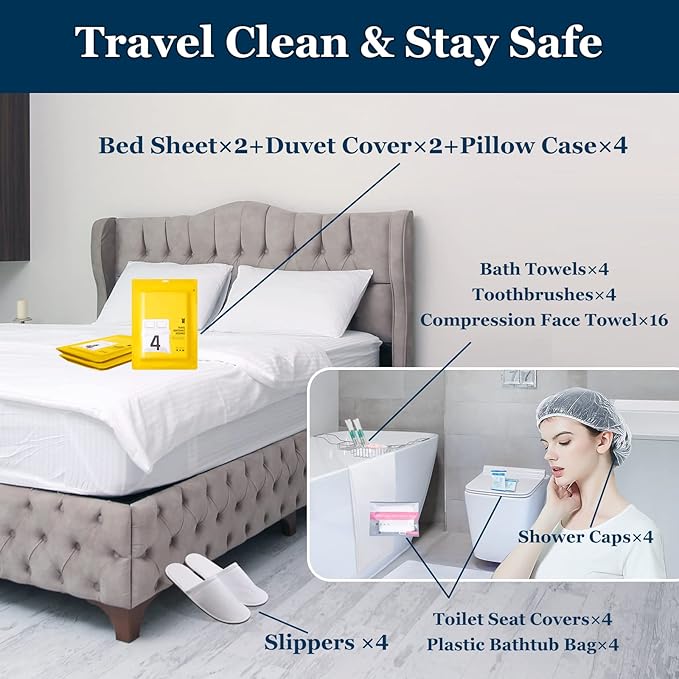 Extguds Disposable Travel Set : Bed Sheet×2+Duvet Cover×2+Pillow case×4+Bath - Image 5