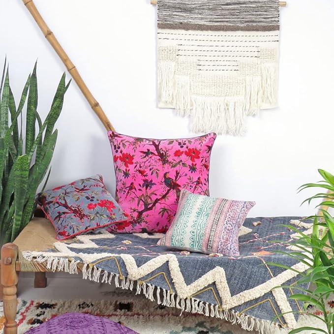 Eyes of India Boho Velvet Bird Print Throw Pillow Cover, Colorful Decorative - Image 8