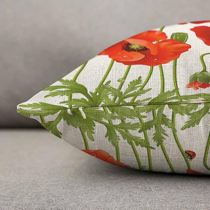 TKS MITLAN Red Poppy Pillow Covers 12 x 20 Inch Spring Flowers Rustic Linen - Image 5