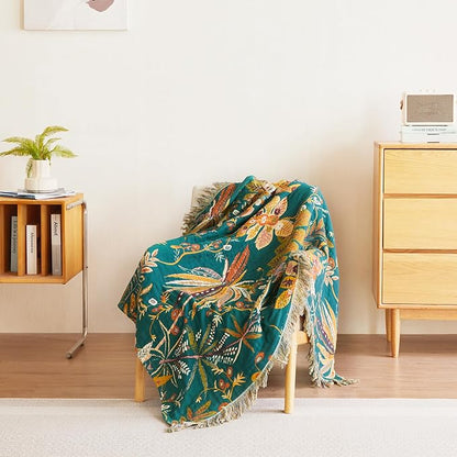 MSGKV Boho Throw Blanket for Bed Twin Size 100% Cotton Floral Blanket 60"x80" - Image 3