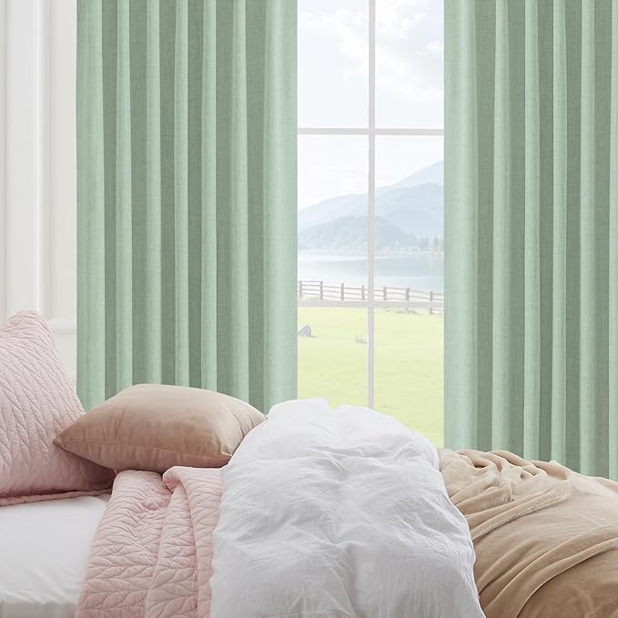 CUCRAF Linen 100% Blackout Curtains 63 Inch Length 2 Panels Set, Back Tab and - Image 9