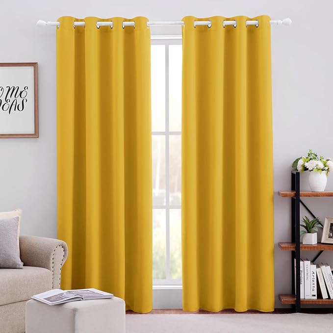 HOMEIDEAS Blackout Curtains 52 X 84 Inch 2 Panels Mustard Yellow Room Darkening by HOMEIDEAS