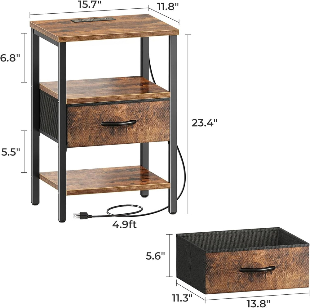 SUPERJARE Nightstand with Charging Station, Bed Side Table with Adjustable Fa...