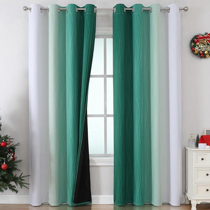 Estelar Textiler Green and Grayish White Ombre Blackout Curtains - Image 2