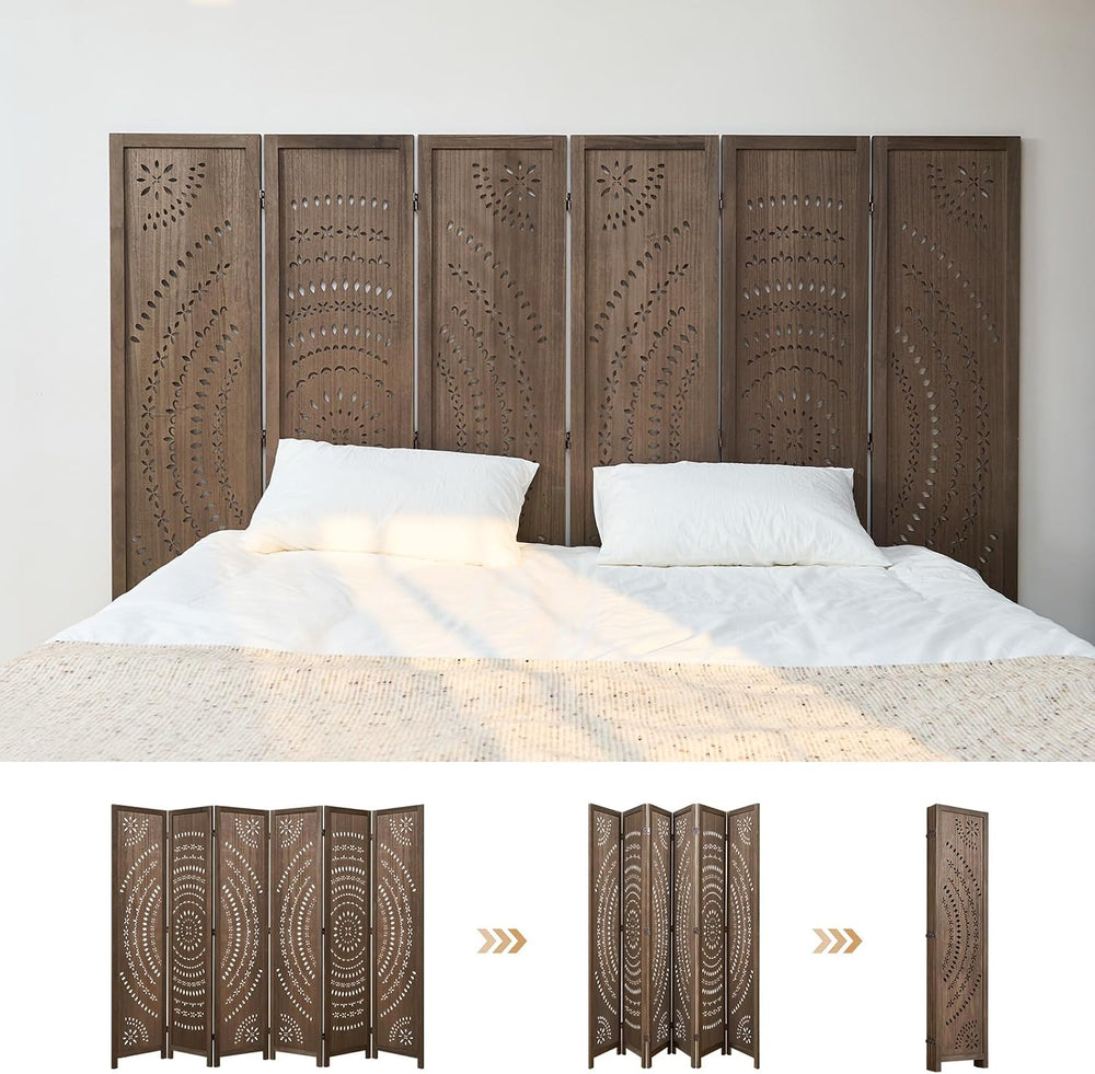 66.9Inch Folding Room Divider, 6 Panels Wood Carved Privacy Screens Free Asse...