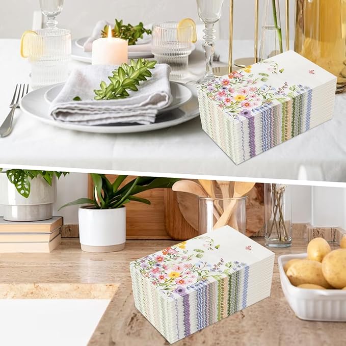 100Pcs Disposable Floral Paper Napkins Decorative Bathroom Napkins Guest - Image 6