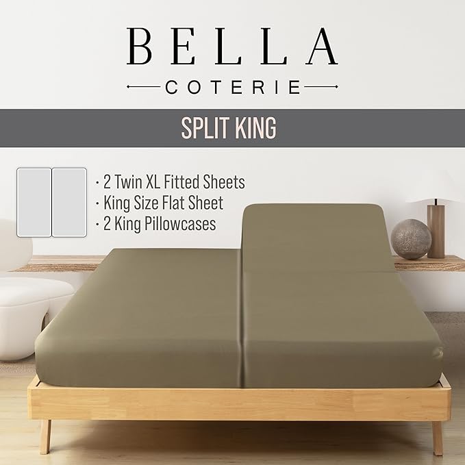 Bella Coterie Luxury Bamboo Viscose Split King Size Sheet Set | 2 Fitted Sheets - Image 2
