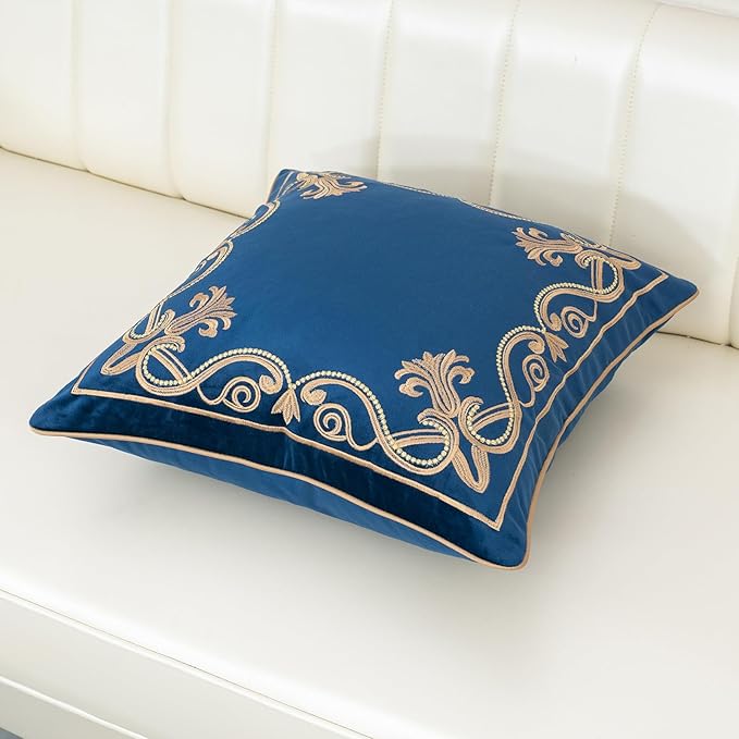 Aeckself European Floral Pillow Cover 18x18 Inch, Luxury Velvet Embroidered - Image 3