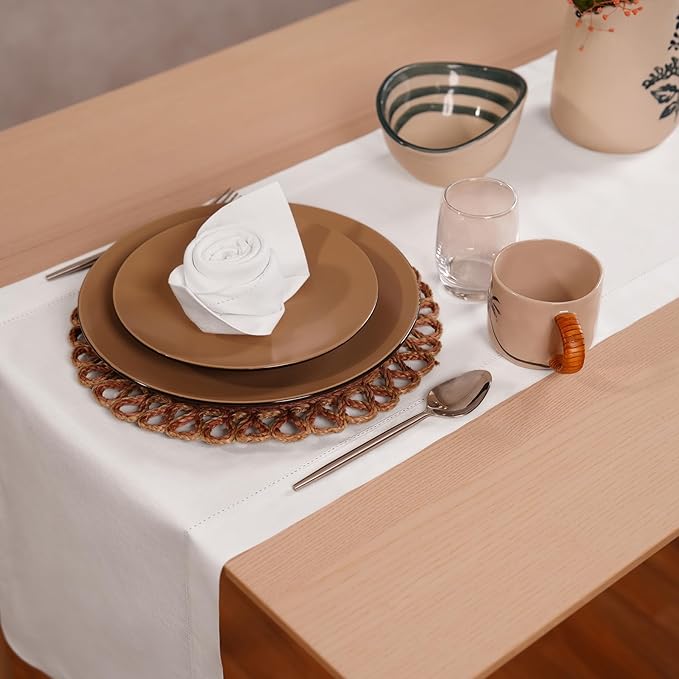 Home Ekaa White Cotton Linen Napkins Set of 4 – Washable Hemstitch Napkins - Image 3