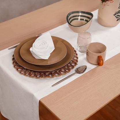 Home Ekaa White Cotton Linen Napkins Set of 4 – Washable Hemstitch Napkins - Image 3