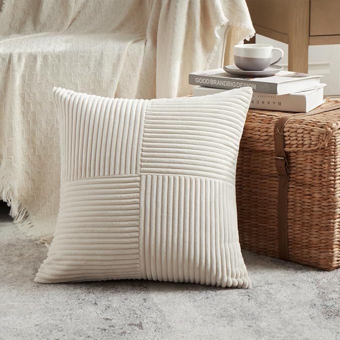 Fancy Homi 2 Packs Cream Decorative Throw Pillow Covers 22x22 Inch - Image 2