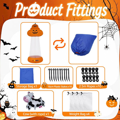 9 FT Halloween Inflatable Pumpkin, UFO Unique Alien Cow Abduction Design