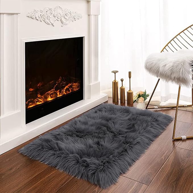 Latepis Dark Grey Small Bedroom Rugs 2x3 Washable Rugs Soft Shaggy Fuzzy Faux by Latepis