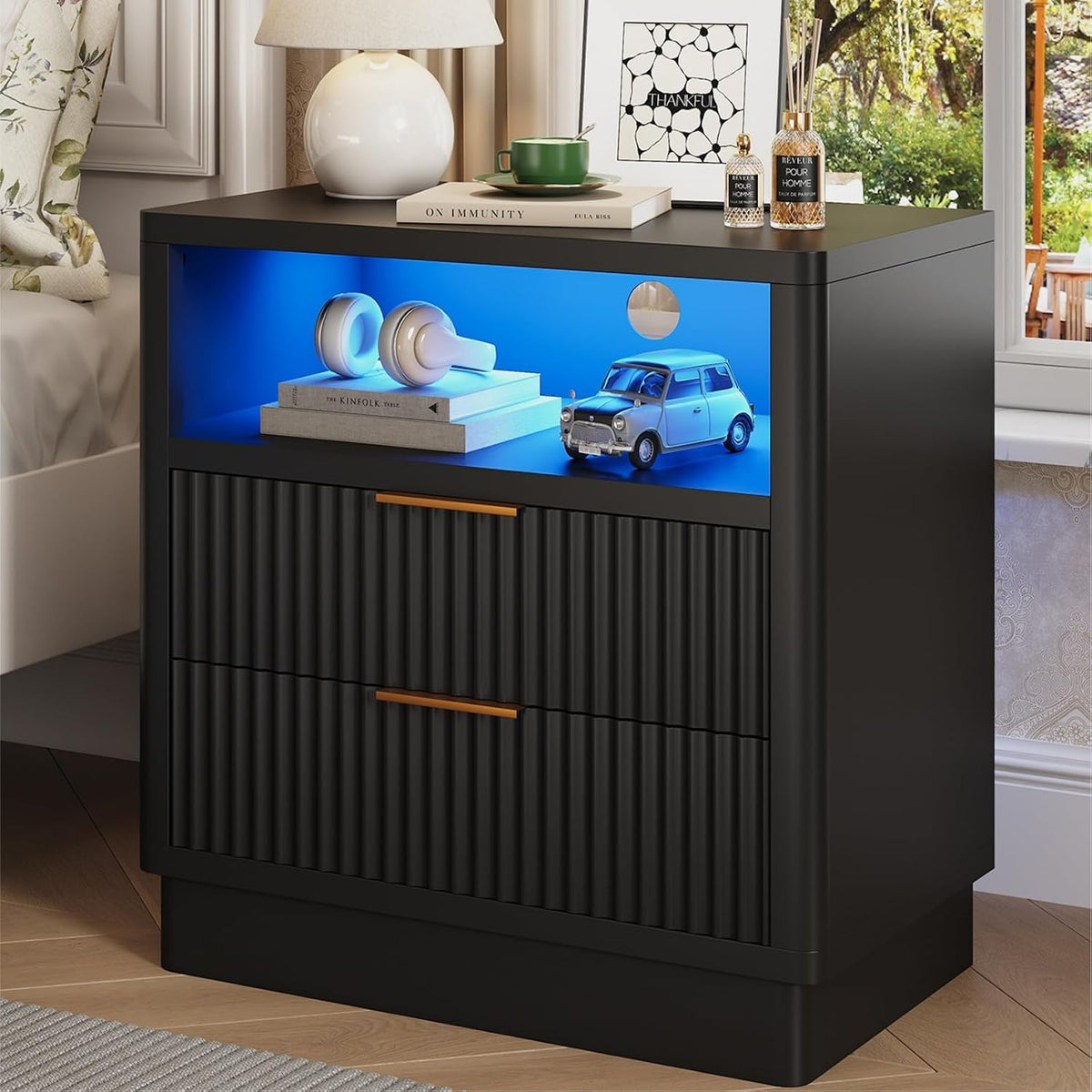 elyken 24" fluted nightstand, black led end table, main product view