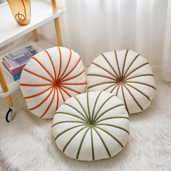 S_SSOY Round Pumpkin Throw Pillows 16", Colorful Striped Cushions Floor Pillows - Image 6