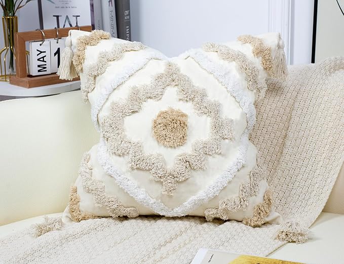 Decorative Farmhouse Throw Pillow Covers 20 x 20, Modern Neutral Couch Pillow by NUYECY