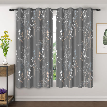 gray leaves blackout curtains 63 inch length, room, main product view