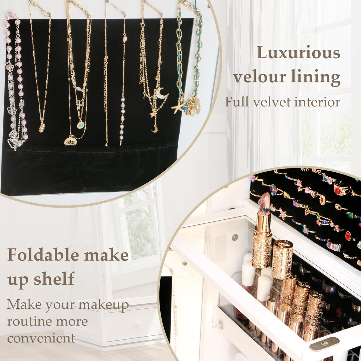 rotatable full length mirror jewelry cabinet standing with, close-up detail