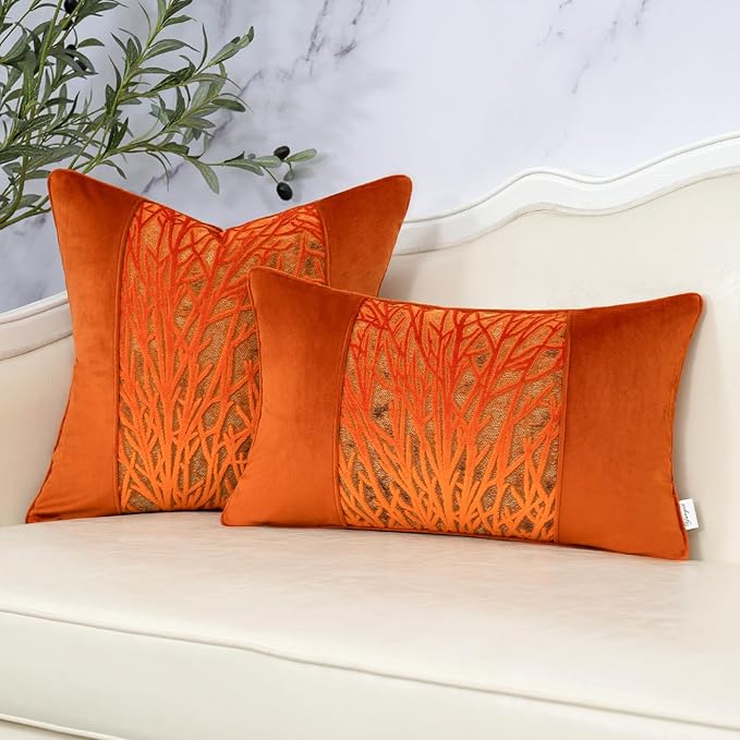 Yangest Orange Twigs Throw Pillow Cover Velvet Branches Velvet Cushion Case - Image 5