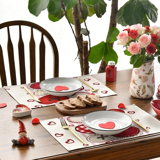 Artoid Mode Heart-Shaped Buttons Valentine Placemats Set of 4, 12x18 Inch - Image 3
