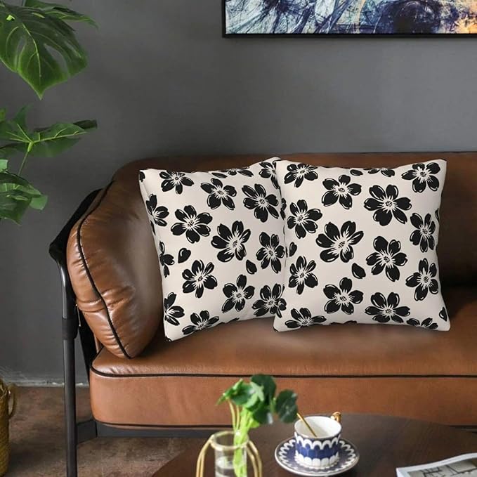 Decorative Black Floral Throw Pillow Covers 18 x 18 Inch Set of 2 by Unknown