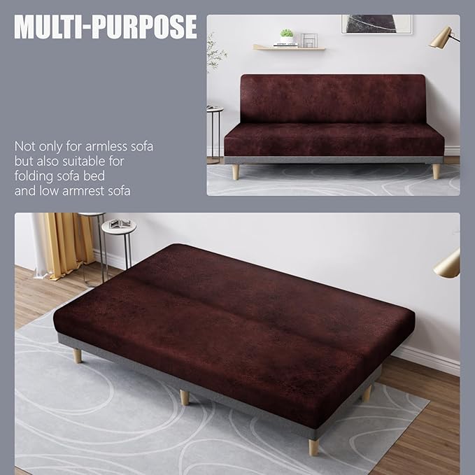 molasofa Leather Like Stretch Futon Slipcover Armless Futon Bed Sofa Cover - Image 5