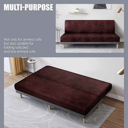 molasofa Leather Like Stretch Futon Slipcover Armless Futon Bed Sofa Cover - Image 5
