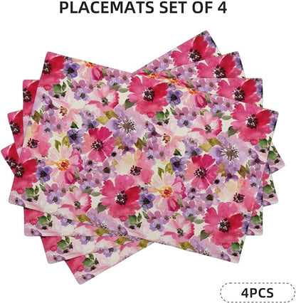 Watercolor Floral Placemats Set of 4, Seasonal Spring Multicolor Flower - Image 2