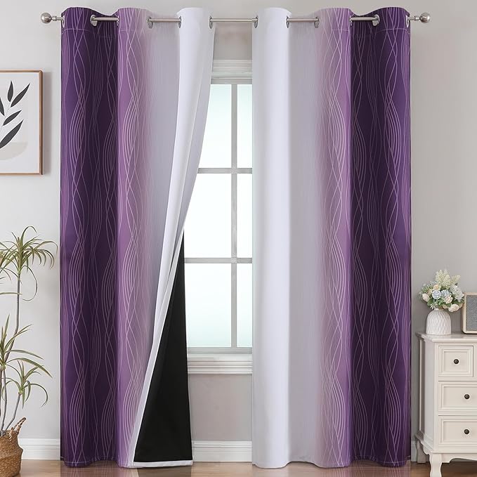 Estelar Textiler Purple and Greyish White Room Darkening Blackout Curtains 84 by ESTELARTEXTILER