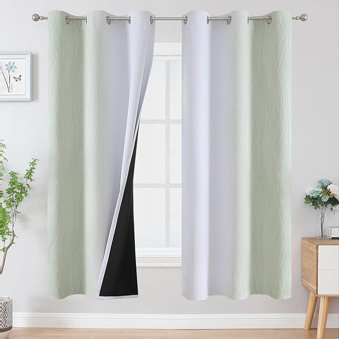 Estelar Textiler Sage and Greyish White Ombre Blackout Curtains 72 Inches Length by ESTELARTEXTILER