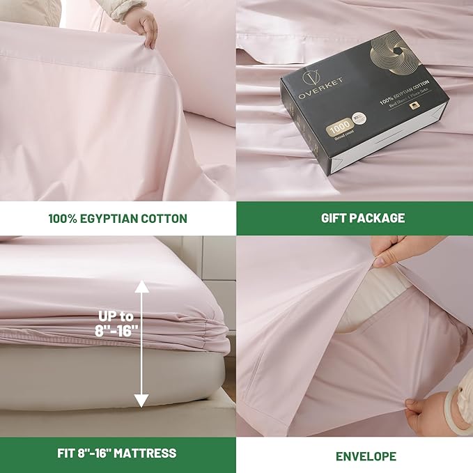 1000 Thread Count Egyptian Cotton Sheets Queen Size Set Sateen Weave Soft - Image 4