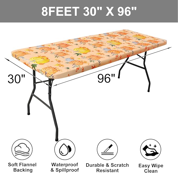 Smiry Plastic Thanksgiving Tablecloth, Pumpkin Wipeable Flannel Backed Vinyl - Image 7