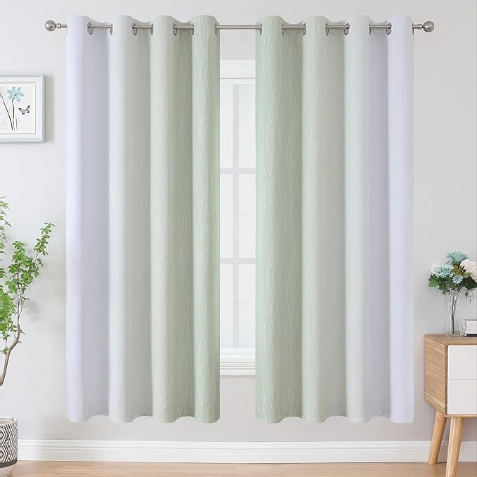 Estelar Textiler Sage Green and Greyish White Blackout Curtains 72 Inch Length - Image 2