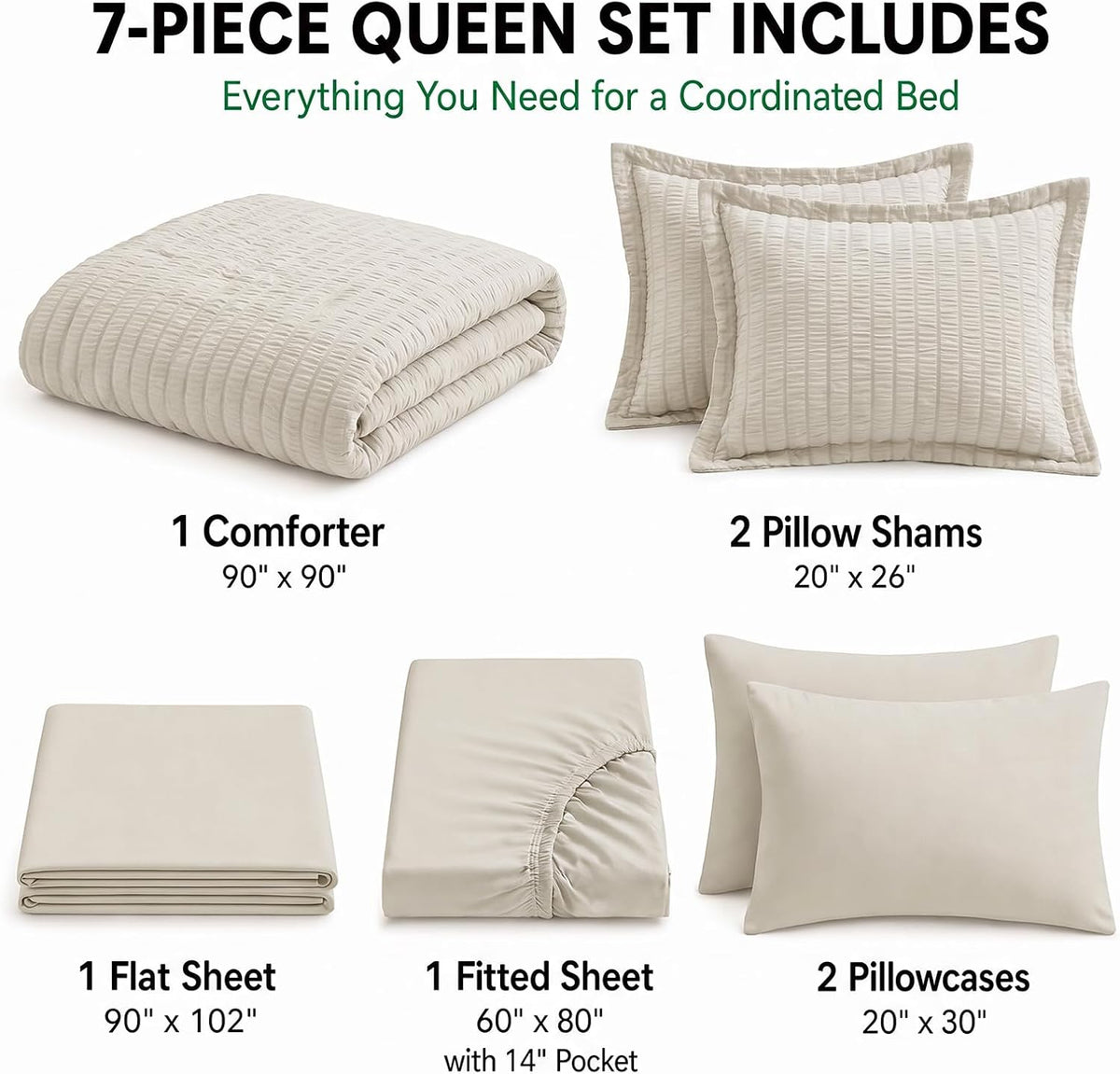 himeet queen comforter set, 7-piece seersucker bed in shown in use