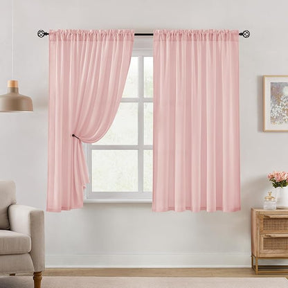 HOMEIDEAS Non-See-Through Pink Privacy Semi Sheer Curtains 63 Inches Long 2 - Image 3