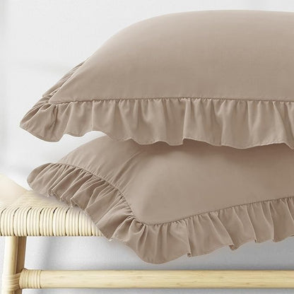 KKJIAF Ruffle Pillow Cases Standard Size Set of 2, Ruffled Pillow Covers by KKJIAF