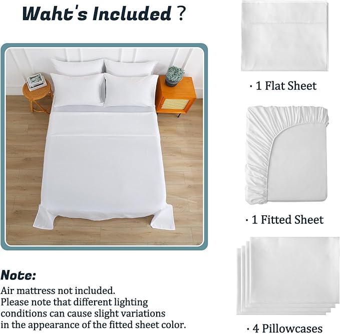 Queen Sheet Set for Air Mattress, 6 Piece Air Bed Sheets Set - Image 4