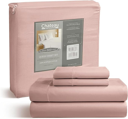 100% Cotton Bed Sheets Queen Size Bed Set, 800 TC 15" Deep Pocket Queen Sheet by CHATEAUHOMECOLLECTION