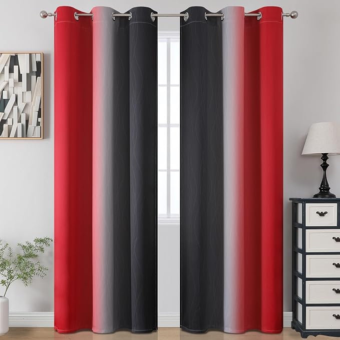 Estelar Textiler Black and Red Blackout Curtains, 100% Ombre Blackout Curtains - Image 2