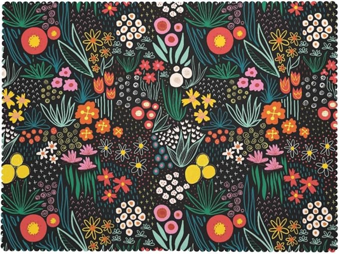 Colorful Flowers Tablecloth Floral Flower Field Black Meadow Herbs Leaves Table - Image 7